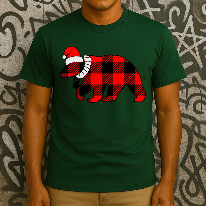 Plaid Polar Bear Christmas Holiday T-Shirt