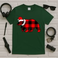 Plaid Polar Bear Christmas Holiday T-Shirt