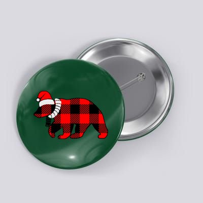 Plaid Polar Bear Christmas Holiday Button