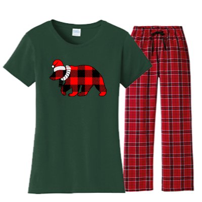 Plaid Polar Bear Christmas Holiday Women's Flannel Pajama Set