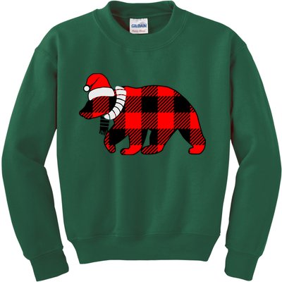 Plaid Polar Bear Christmas Holiday Kids Sweatshirt