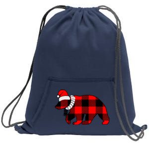 Plaid Polar Bear Christmas Holiday Sweatshirt Cinch Pack Bag