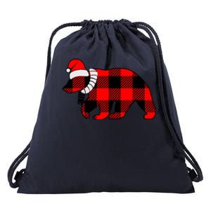 Plaid Polar Bear Christmas Holiday Drawstring Bag