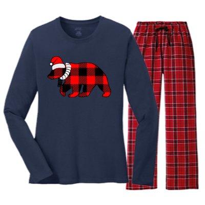 Plaid Polar Bear Christmas Holiday Women's Long Sleeve Flannel Pajama Set 