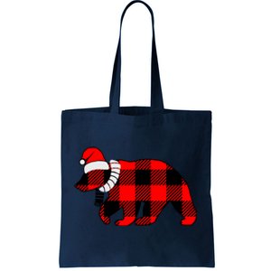 Plaid Polar Bear Christmas Holiday Tote Bag