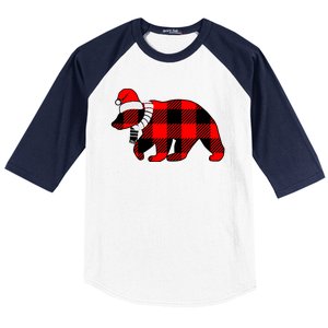 Plaid Polar Bear Christmas Holiday Baseball Sleeve Shirt