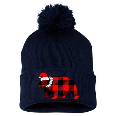 Plaid Polar Bear Christmas Holiday Pom Pom 12in Knit Beanie