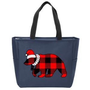 Plaid Polar Bear Christmas Holiday Zip Tote Bag