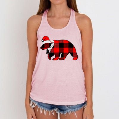 Plaid Polar Bear Christmas Holiday Women's Knotted Racerback Tank