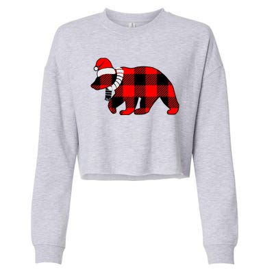 Plaid Polar Bear Christmas Holiday Cropped Pullover Crew