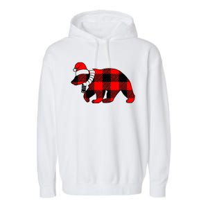 Plaid Polar Bear Christmas Holiday Garment-Dyed Fleece Hoodie