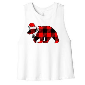 Plaid Polar Bear Christmas Holiday Women's Racerback Cropped Tank