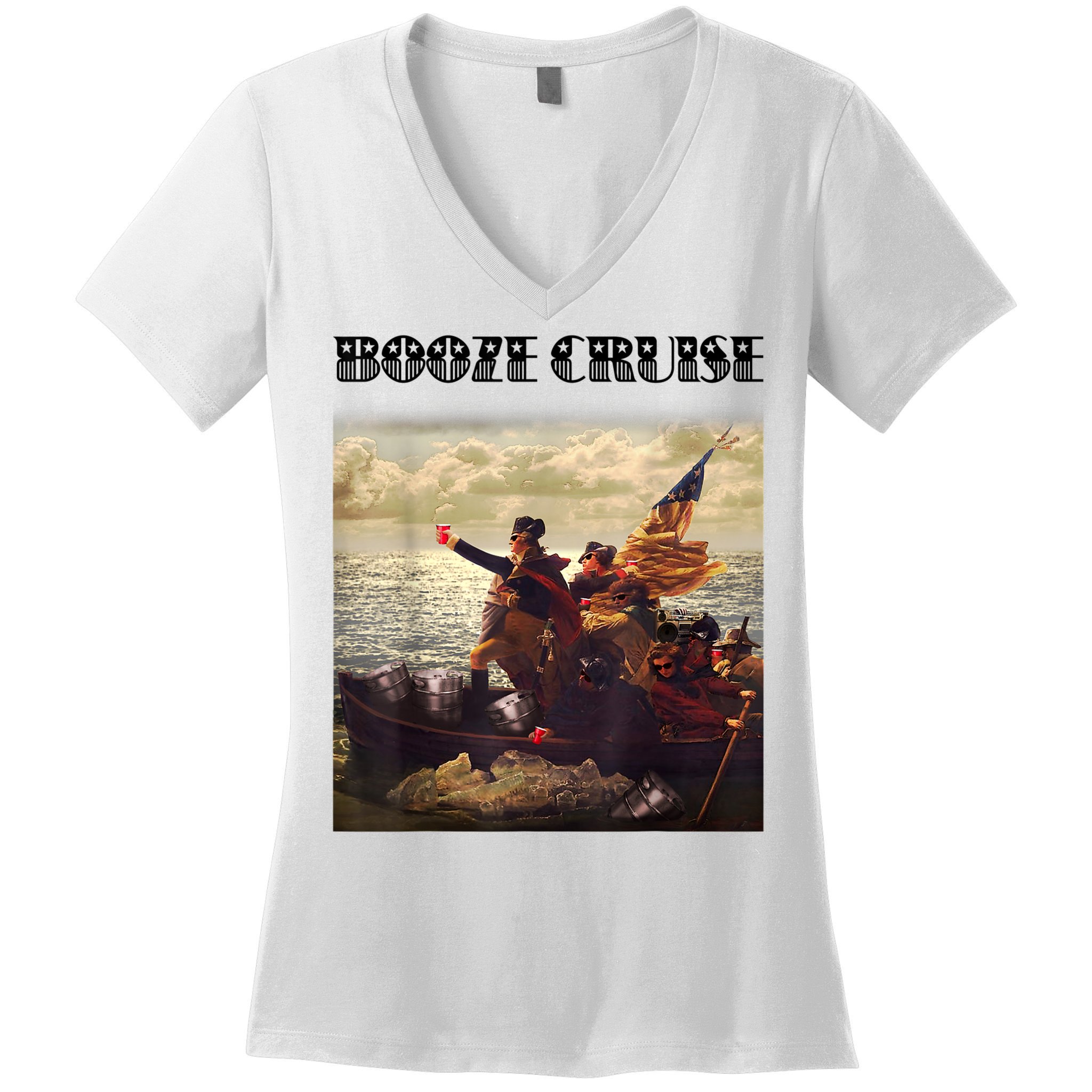 Political Party Booze Cruise Shades & Red Cups Funny Women's V-Neck T-Shirt