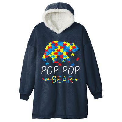 Pop Pop Bear Autism Awareness Autism Father's Day Hooded Wearable Blanket