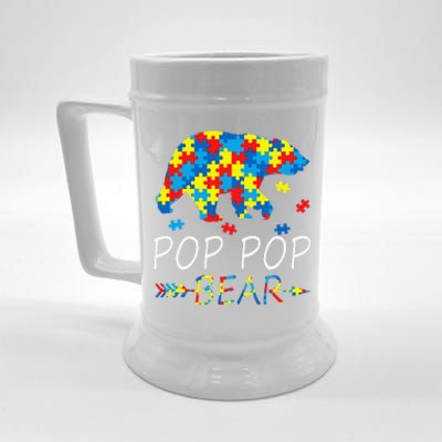 Pop Pop Bear Autism Awareness Autism Father's Day Beer Stein