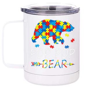 Pop Pop Bear Autism Awareness Autism Father's Day 12 oz Stainless Steel Tumbler Cup