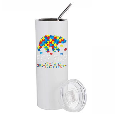 Pop Pop Bear Autism Awareness Autism Father's Day Stainless Steel Tumbler