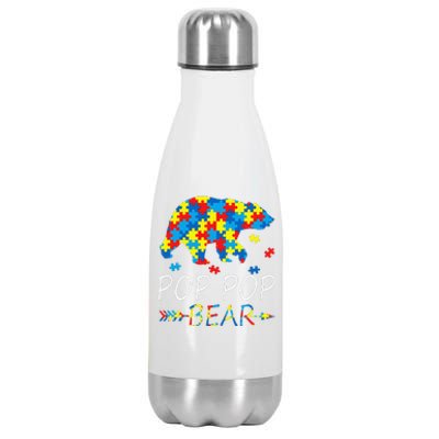 Pop Pop Bear Autism Awareness Autism Father's Day Stainless Steel Insulated Water Bottle