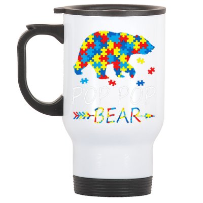 Pop Pop Bear Autism Awareness Autism Father's Day Stainless Steel Travel Mug