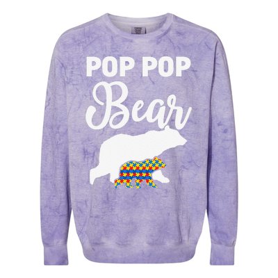 Pop Pop Bear Autism Awareness Gift For Proud Autism Granddad Colorblast Crewneck Sweatshirt