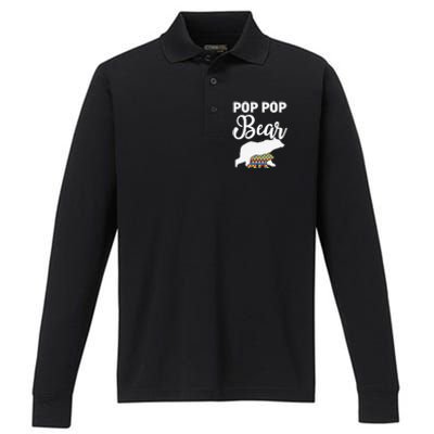 Pop Pop Bear Autism Awareness Gift For Proud Autism Granddad Performance Long Sleeve Polo