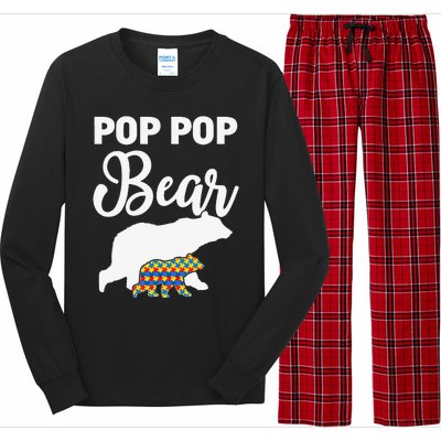 Pop Pop Bear Autism Awareness Gift For Proud Autism Granddad Long Sleeve Pajama Set