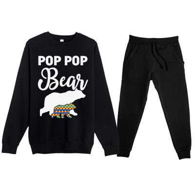 Pop Pop Bear Autism Awareness Gift For Proud Autism Granddad Premium Crewneck Sweatsuit Set