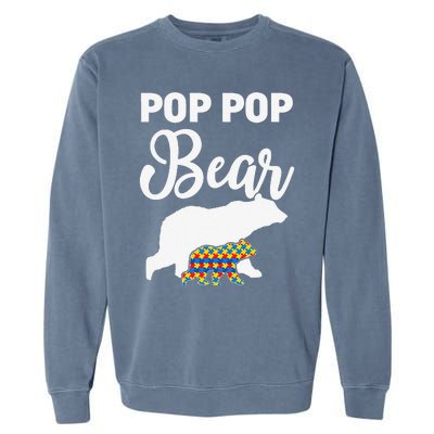 Pop Pop Bear Autism Awareness Gift For Proud Autism Granddad Garment-Dyed Sweatshirt