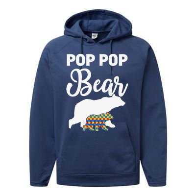 Pop Pop Bear Autism Awareness Gift For Proud Autism Granddad Performance Fleece Hoodie