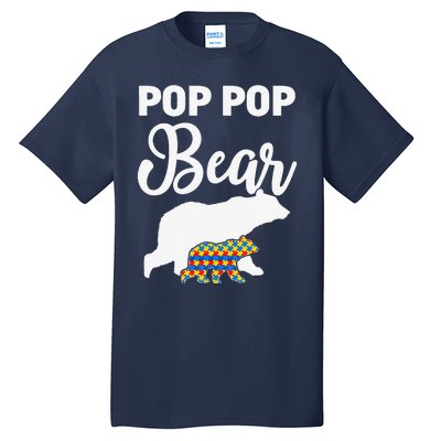 Pop Pop Bear Autism Awareness Gift For Proud Autism Granddad Tall T-Shirt