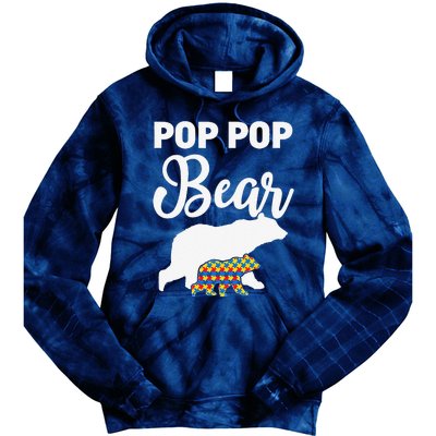 Pop Pop Bear Autism Awareness Gift For Proud Autism Granddad Tie Dye Hoodie