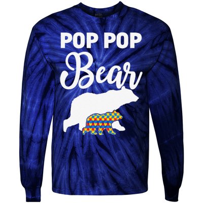 Pop Pop Bear Autism Awareness Gift For Proud Autism Granddad Tie-Dye Long Sleeve Shirt