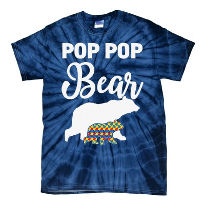 Pop Pop Bear Autism Awareness Gift For Proud Autism Granddad Tie-Dye T-Shirt