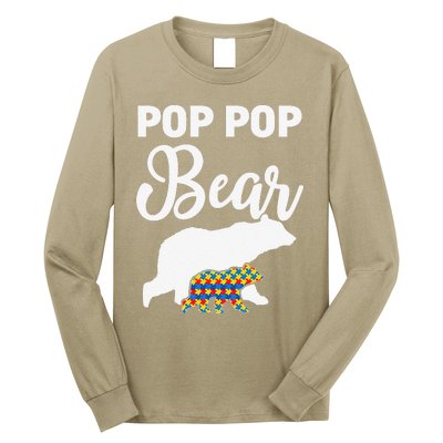 Pop Pop Bear Autism Awareness Gift For Proud Autism Granddad Long Sleeve Shirt