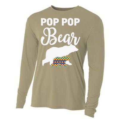 Pop Pop Bear Autism Awareness Gift For Proud Autism Granddad Cooling Performance Long Sleeve Crew