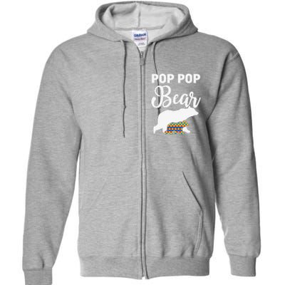 Pop Pop Bear Autism Awareness Gift For Proud Autism Granddad Full Zip Hoodie