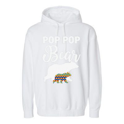 Pop Pop Bear Autism Awareness Gift For Proud Autism Granddad Garment-Dyed Fleece Hoodie