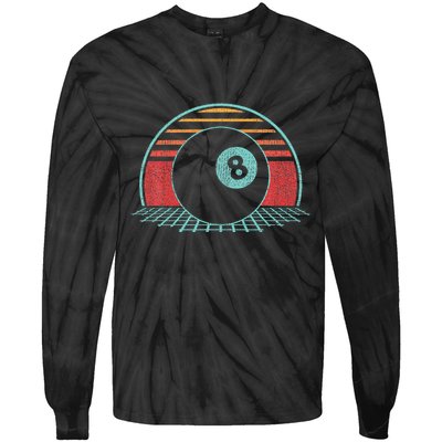 Pool Player Billiards Lover 8 Ball Retro Vintage 80s Style Tie-Dye Long Sleeve Shirt