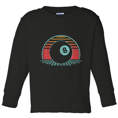 Pool Player Billiards Lover 8 Ball Retro Vintage 80s Style Toddler Long Sleeve Shirt