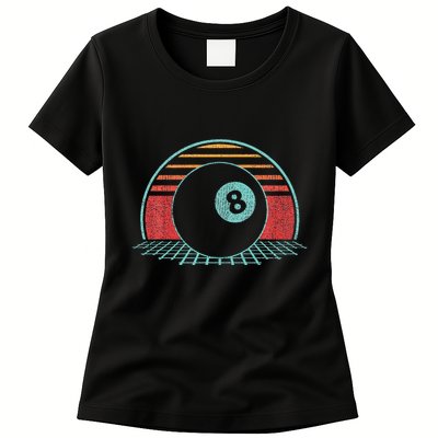 Pool Player Billiards Lover 8 Ball Retro Vintage 80s Style Womens T-Shirt