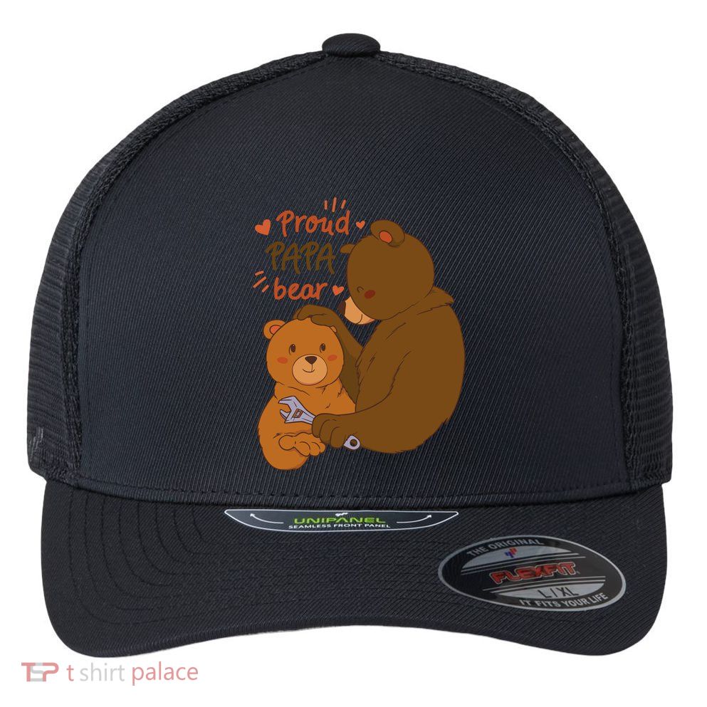Proud Papa Bear Cute Gift Flexfit Unipanel Trucker Cap