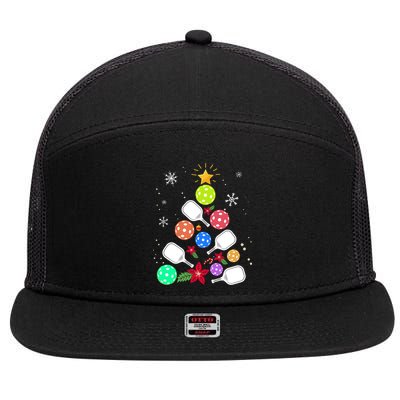 Pickleball Pickle Ball Christmas Tree 7 Panel Mesh Trucker Snapback Hat