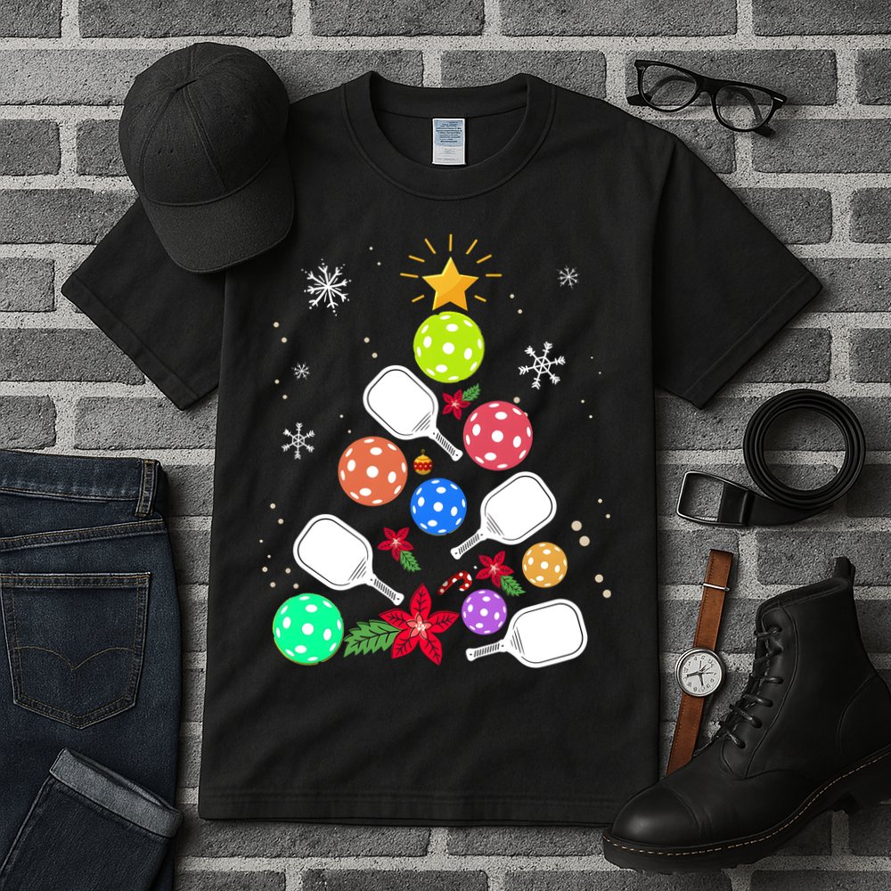 Pickleball Pickle Ball Christmas Tree Tall T-Shirt