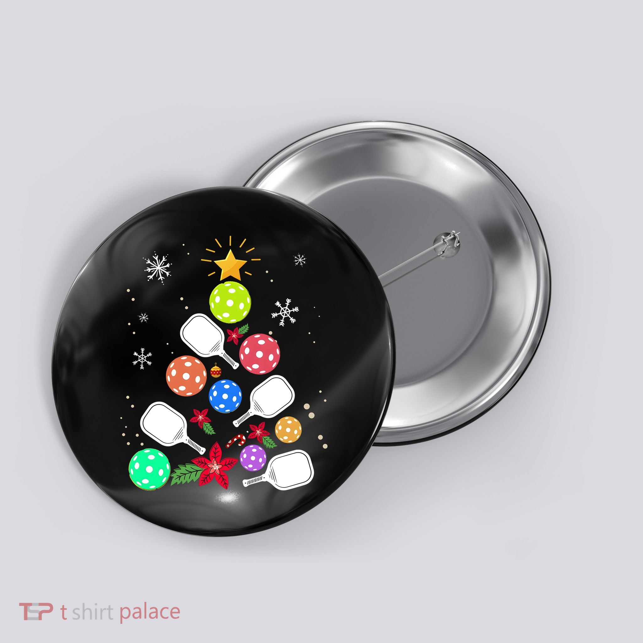 Pickleball Pickle Ball Christmas Tree Button