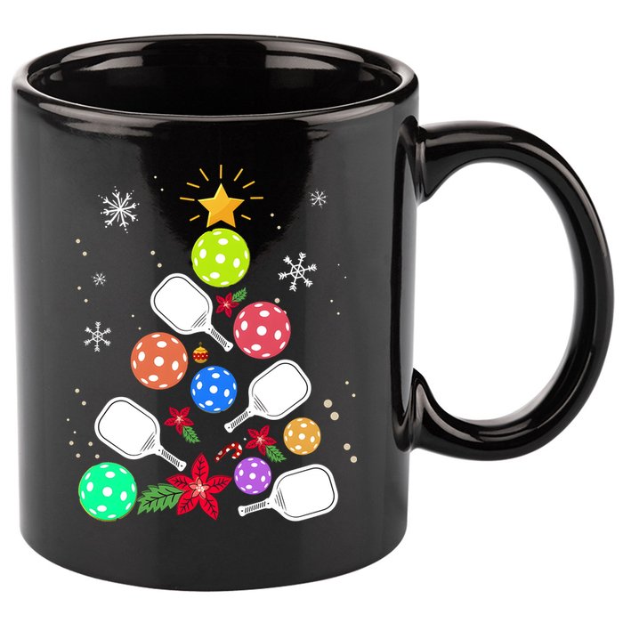 Pickleball Pickle Ball Christmas Tree 11oz C Handle Ceramic Mug