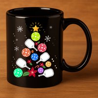 Pickleball Pickle Ball Christmas Tree 11oz C Handle Ceramic Mug