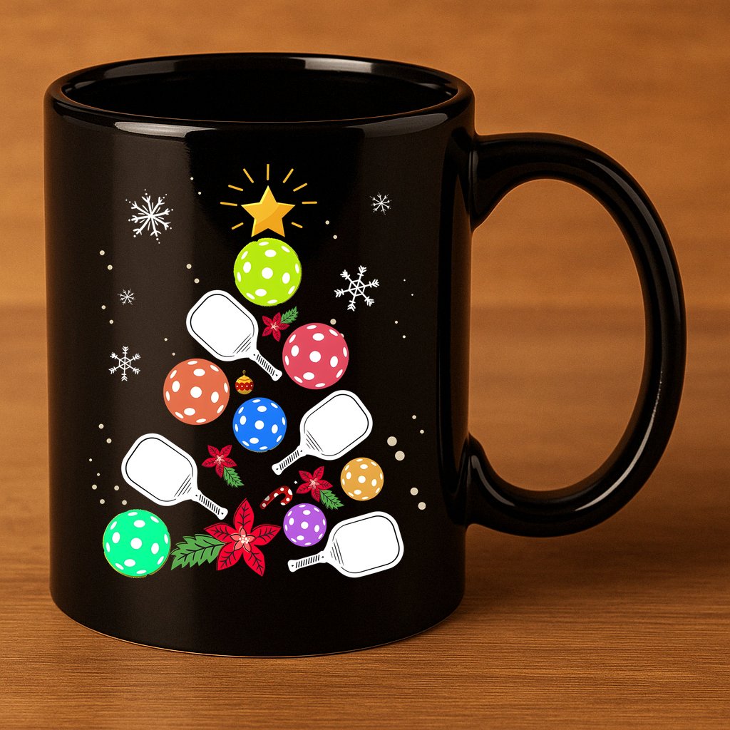 Pickleball Pickle Ball Christmas Tree 11oz C Handle Ceramic Mug