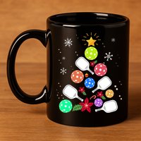 Pickleball Pickle Ball Christmas Tree 11oz C Handle Ceramic Mug