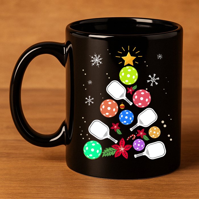 Pickleball Pickle Ball Christmas Tree 11oz C Handle Ceramic Mug