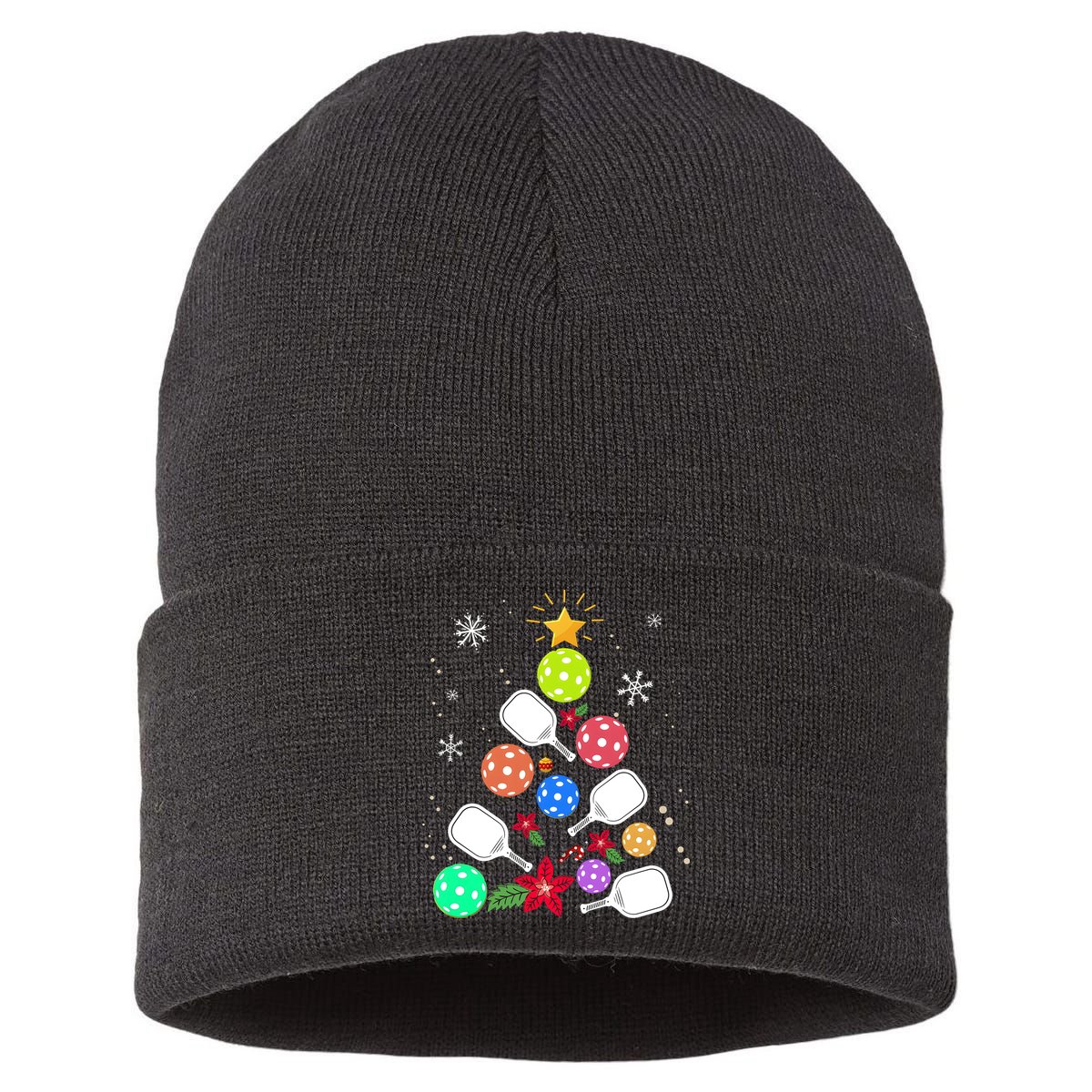 Pickleball Pickle Ball Christmas Tree Sustainable Knit Beanie